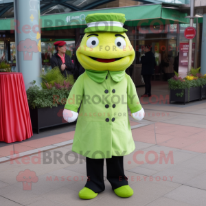 Lime Green Dim Sum mascot costume character dressed with a Oxford Shirt and Berets