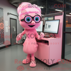 Rosa datormaskotdraktfigur...