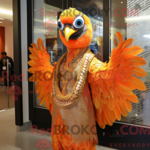 Orange Peacock maskot drakt...