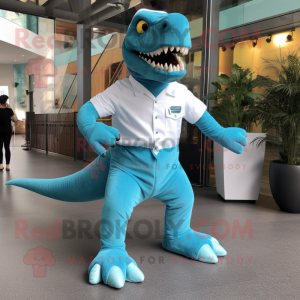 Cyan T Rex maskot drakt...