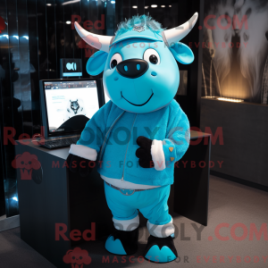 Cyan Bull mascot costume...