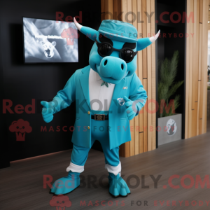 Cyan Bull mascot costume...
