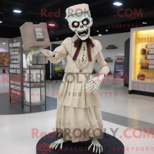 Beige Undead maskot kostume...