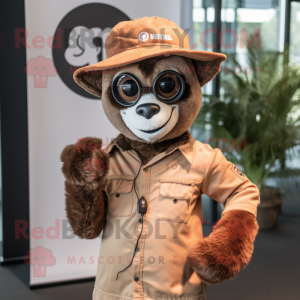 Brown Lemur mascot costume character dressed with a Jumpsuit and Hats