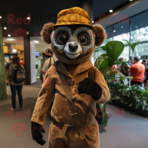 Brown Lemur mascot costume character dressed with a Jumpsuit and Hats