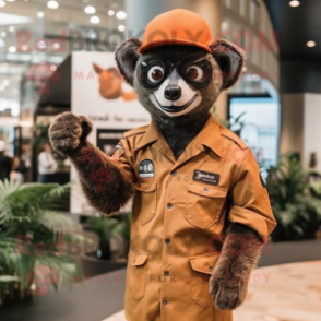 Brown Lemur mascot costume character dressed with a Jumpsuit and Hats