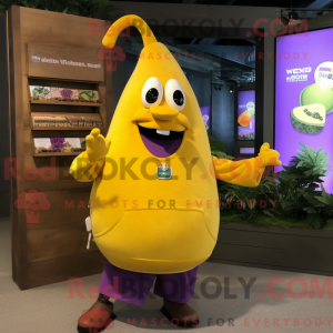 Gul aubergine maskot drakt...