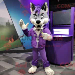 Fantasia de mascote de lobo roxo com terno e cachecóis - Lobo mascotes - REBROKO_332348 - RedBrokoly.com