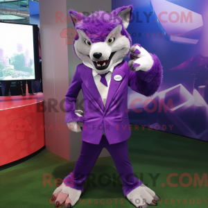 Fantasia de mascote de lobo roxo com terno e cachecóis - Lobo mascotes - REBROKO_332350 - RedBrokoly.com