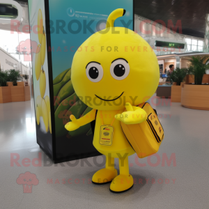 Lemon Yellow Cherry mascot costume character dressed with a Trousers and Wallets