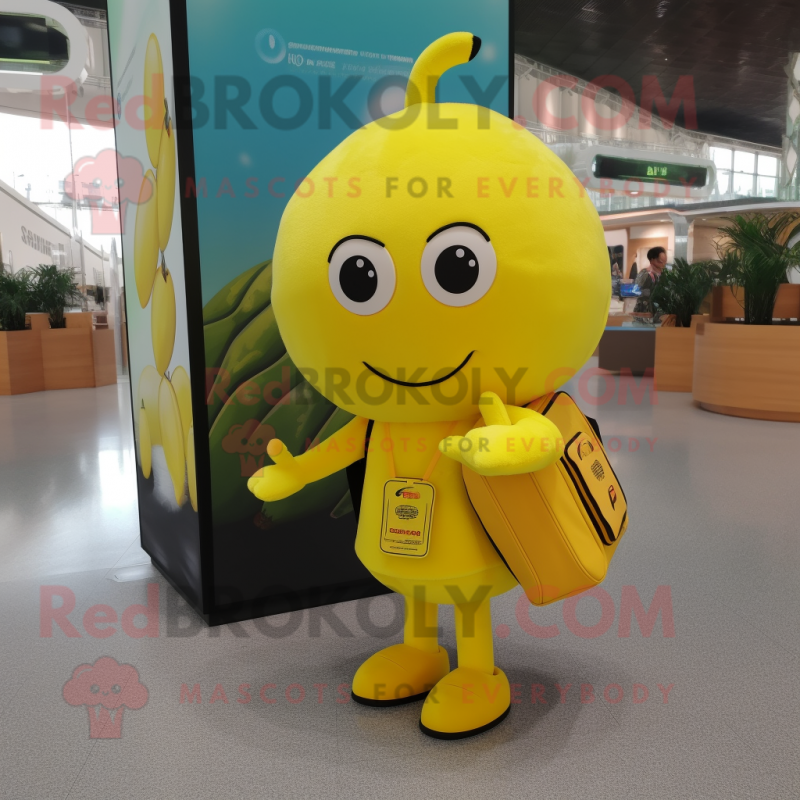 Lemon Yellow Cherry mascot costume character dressed with a Trousers and Wallets