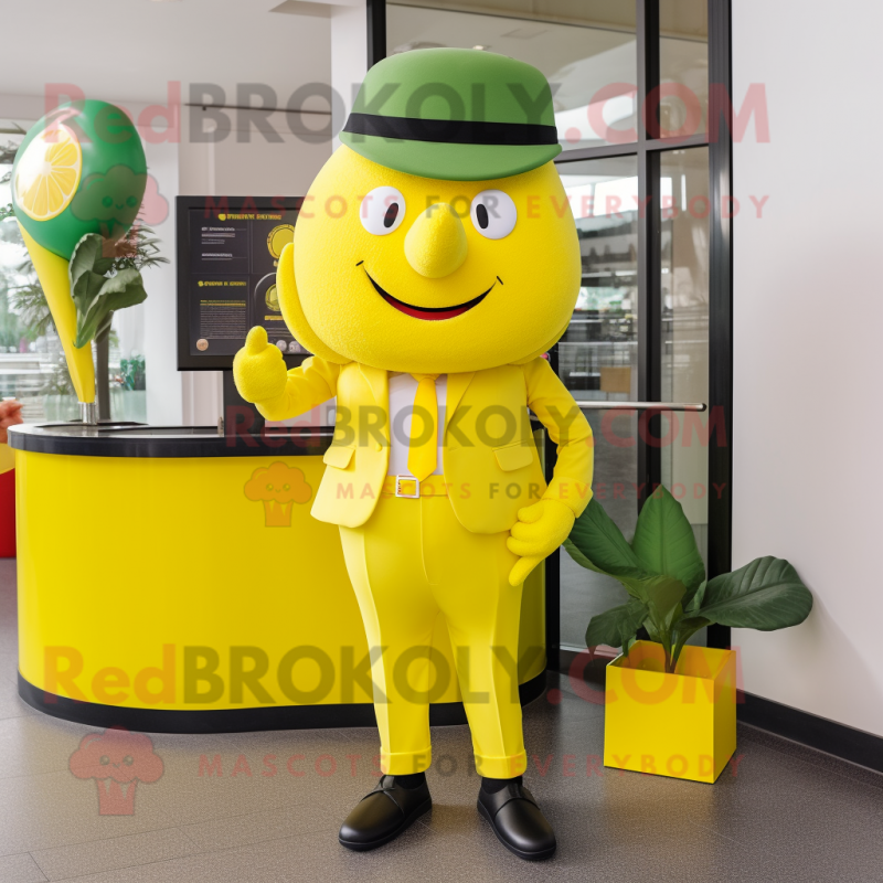 Lemon Yellow Cherry mascot costume character dressed with a Trousers and Wallets