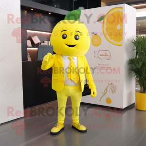 Lemon Yellow Cherry mascot costume character dressed with a Trousers and Wallets