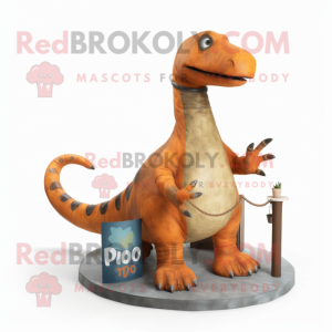 Rust Diplodocus mascot costume character dressed with a Tank Top and Hairpins