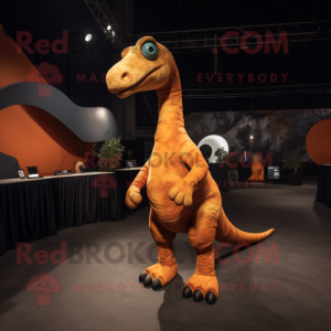 Rust Diplodocus mascot costume character dressed with a Tank Top and Hairpins