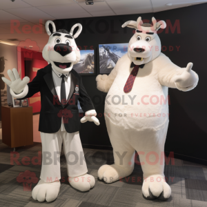 White Moose mascot costume character dressed with a Tuxedo and Watches