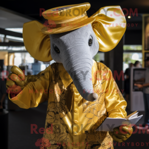 Gold Elephant maskot drakt...