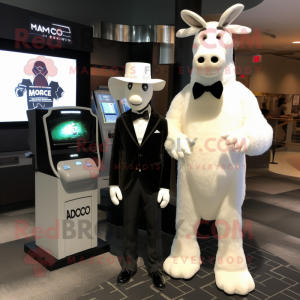 White Moose mascot costume character dressed with a Tuxedo and Watches