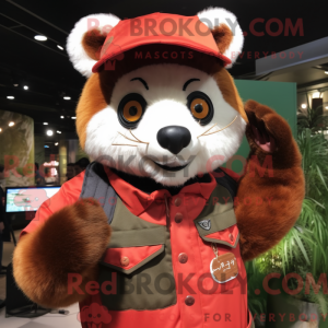 Olivenrød Panda maskot...