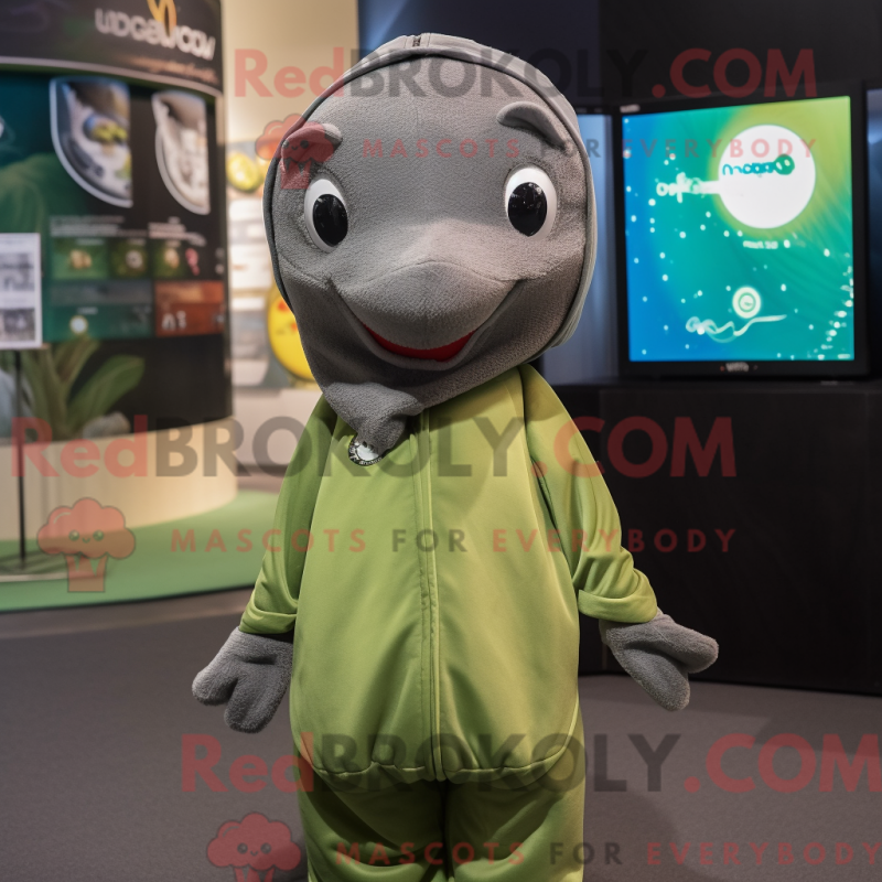 Fantasia de mascote de golfinho oliva com macacão e lenços - Golfinhos mascotes - REBROKO_332554 - RedBrokoly.com