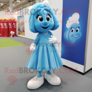 Sky Blue But mascot costume character dressed with a Skirt and Foot pads