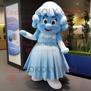 Sky Blue But mascot costume character dressed with a Skirt and Foot pads