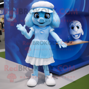 Sky Blue But mascot costume character dressed with a Skirt and Foot pads