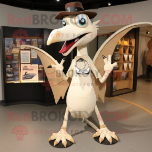 Cream Pterodactyl mascot costume character dressed with a Trousers and Wallets