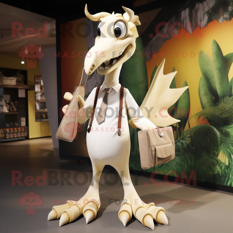 Cream Pterodactyl mascot costume character dressed with a Trousers and Wallets