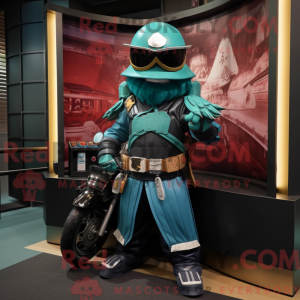 Teal Samurai mascot costume...