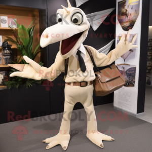 Cream Pterodactyl mascot costume character dressed with a Trousers and Wallets