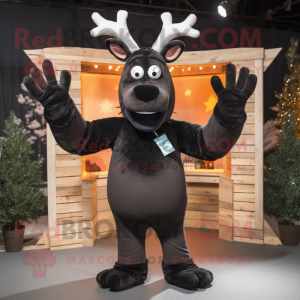 Black Reindeer mascot costume character dressed with a Long Sleeve Tee and Gloves