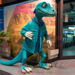 Blågrøn Coelophysis maskot...