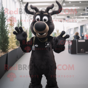 Black Reindeer mascot costume character dressed with a Long Sleeve Tee and Gloves