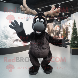 Black Reindeer mascot costume character dressed with a Long Sleeve Tee and Gloves