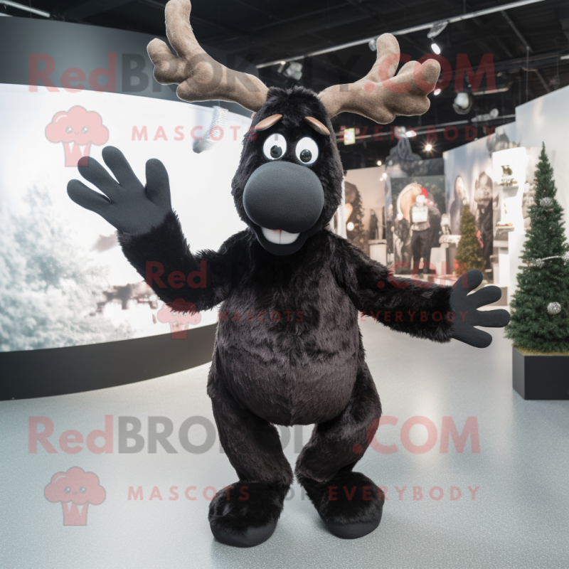 Black Reindeer mascot costume character dressed with a Long Sleeve Tee and Gloves Black Reindeer mascot costume character dressed with a Long Sleeve Tee and Gloves