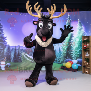 Black Reindeer mascot costume character dressed with a Long Sleeve Tee and Gloves