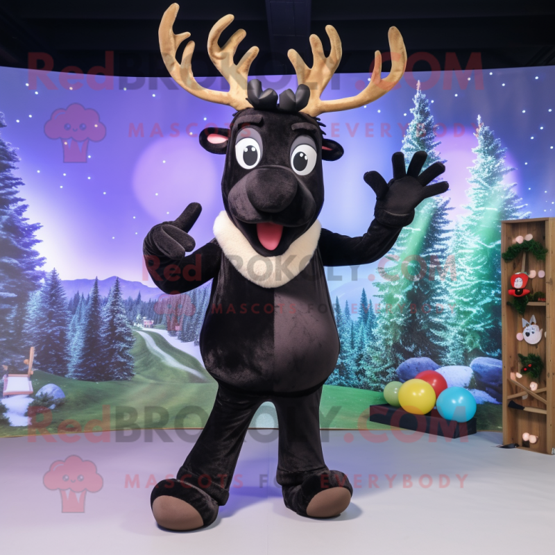 Black Reindeer mascot costume character dressed with a Long Sleeve Tee and Gloves Black Reindeer mascot costume character dressed with a Long Sleeve Tee and Gloves