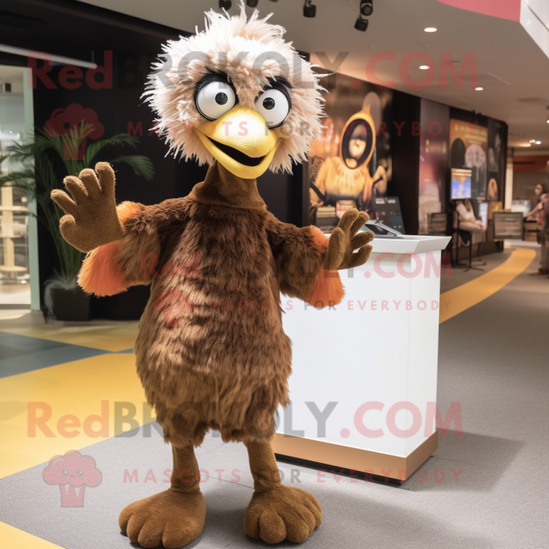 Brown Ostrich mascot costume character dressed with a Romper and Bracelets