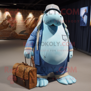 Cyan Walrus maskot kostym...