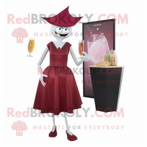 Maroon Ray mascot costume character dressed with a Cocktail Dress and Shoe clips