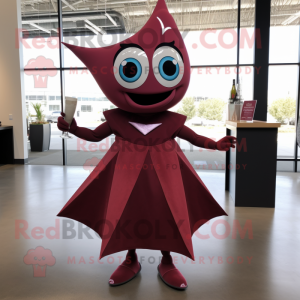 Maroon Ray mascot costume character dressed with a Cocktail Dress and Shoe clips