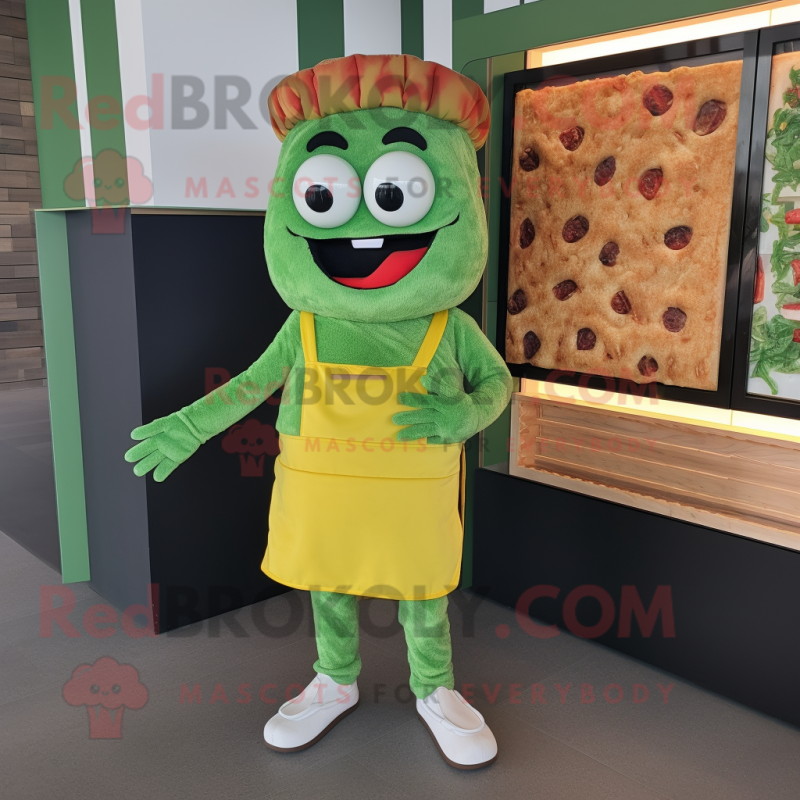 Green Lasagna mascot costume character dressed with a Overalls and Clutch bags Green Lasagna mascot costume character dressed with a Overalls and Clutch bags