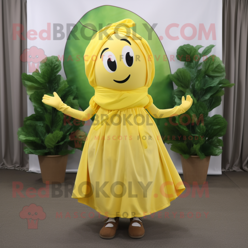 Yellow Spinach mascot costume character dressed with a Skirt and Headbands Yellow Spinach mascot costume character dressed with a Skirt and Headbands