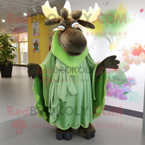 Olive Moose mascot costume character dressed with a Dress and Shawls