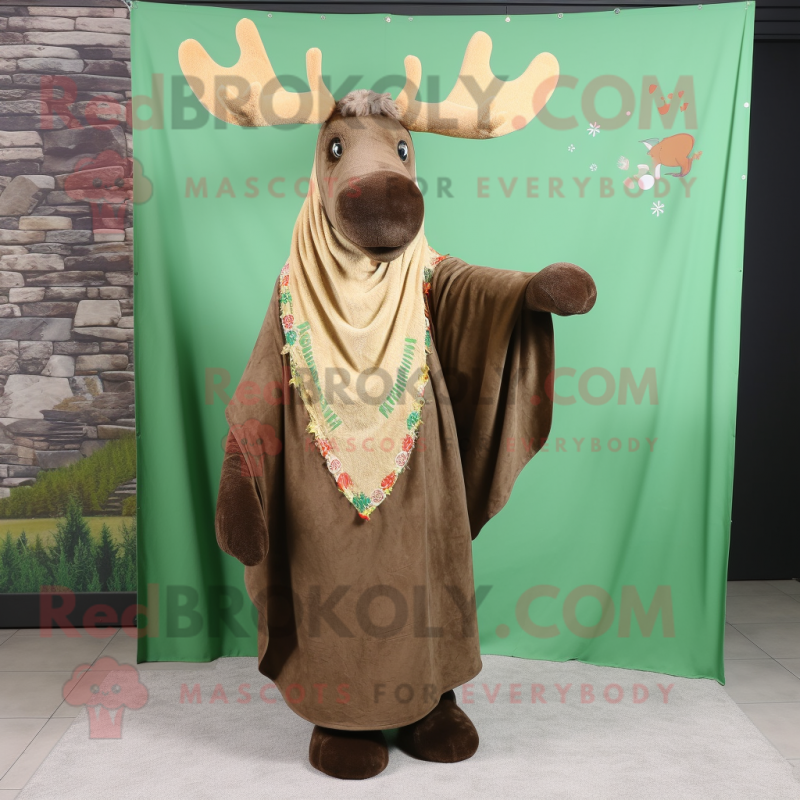 Olive Moose mascot costume character dressed with a Dress and Shawls Olive Moose mascot costume character dressed with a Dress and Shawls