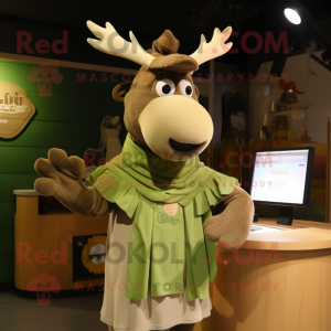 Olive Moose mascot costume character dressed with a Dress and Shawls