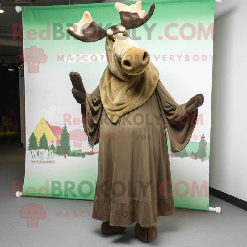 Olive Moose mascot costume character dressed with a Dress and Shawls Olive Moose mascot costume character dressed with a Dress and Shawls