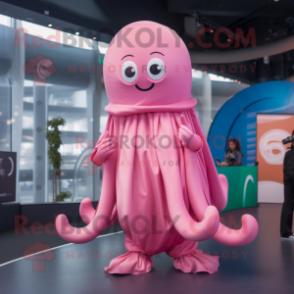 Pink Jellyfish mascot costume character dressed with a Turtleneck and Cummerbunds