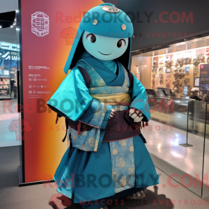 Cyan Samurai maskot kostume...
